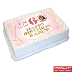 60th Bday Pink Watercolour Photo Personalizable Edible Icing