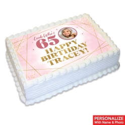 65th Bday Pink Watercolour Photo Personalizable Edible Icing