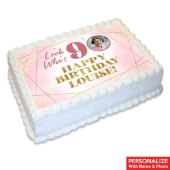 90th Bday Pink Watercolour Photo Personalizable Edible Icing