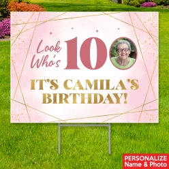 34% OFF: 100th Pink Watercolour Photo PERSONALIZED Yard Sign