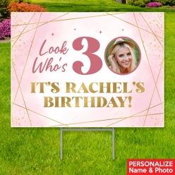 34% OFF: 30th Pink Watercolour Photo PERSONALIZED Yard Sign