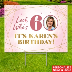 34% OFF: 60th Pink Watercolour Photo PERSONALIZED Yard Sign