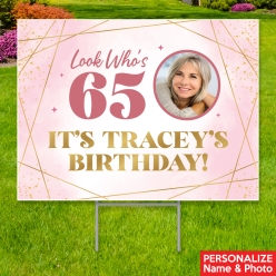 34% OFF: 65th Pink Watercolour Photo PERSONALIZED Yard Sign