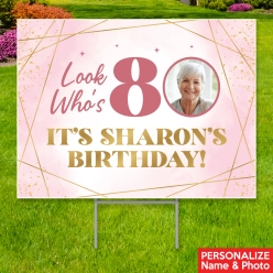 34% OFF: 80th Pink Watercolour Photo PERSONALIZED Yard Sign