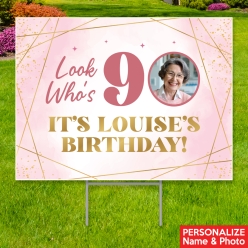 34% OFF: 90th Pink Watercolour Photo PERSONALIZED Yard Sign