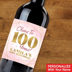 60% OFF: 100th Bday Pink Watercolour PERSONALIZED Wine Label