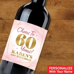 60% OFF: 60th Bday Pink Watercolour PERSONALIZED Wine Label