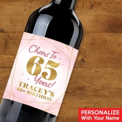 60% OFF: 65th Bday Pink Watercolour PERSONALIZED Wine Label