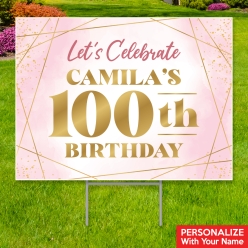 34% OFF: 100th Bday Pink Watercolour PERSONALIZED Big Yard Sign