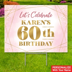 34% OFF: 60th Bday Pink Watercolour PERSONALIZED Big Yard Sign