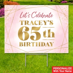 34% OFF: 65th Bday Pink Watercolour PERSONALIZED Big Yard Sign