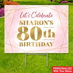 34% OFF: 80th Bday Pink Watercolour PERSONALIZED Big Yard Sign