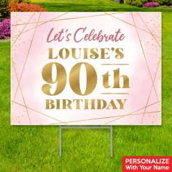 34% OFF: 90th Bday Pink Watercolour PERSONALIZED Big Yard Sign