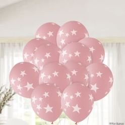 Pink and White Star Latex Balloons 24pk