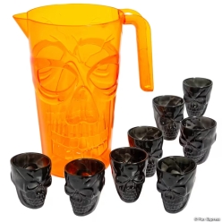 Halloween Skull Plastic Shot Glasses with Pitcher Set