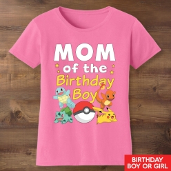 Pokemon Mom of the Birthday Child Pink T-shirt