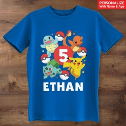 55% OFF: Pokemon Personalized Name & Age Blue T-shirt