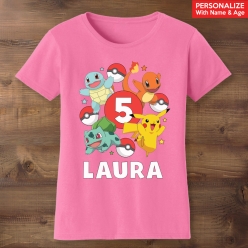 55% OFF: Pokemon Personalized Name & Age Pink T-shirt