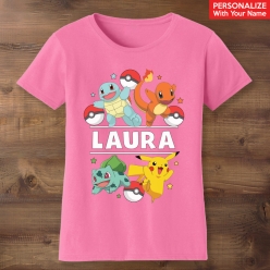 Pokemon Personalized Name Pink T-shirt