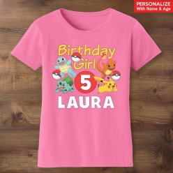 Pokemon Personalized Birthday Pink T-shirt