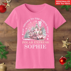 Polar Express Personalized Christmas Pink T-shirt