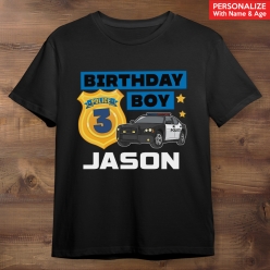 Police Birthday Boy Black T-shirt