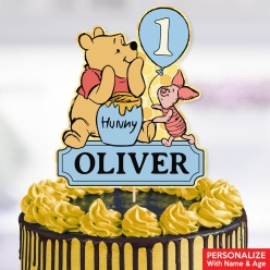 Pooh 1st Blue PERSONALIZED Name Cake Topper