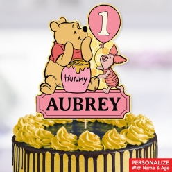 Pooh 1st Pink PERSONALIZED Name Cake Topper