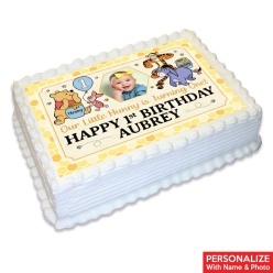 Pooh 1st Birthday Personalizable PHOTO Edible Icing