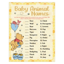 Pooh Baby Shower Animal Names Game Sheet