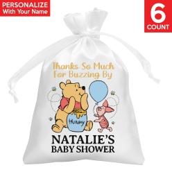 Pooh Baby Shower PERSONALIZED Satin Bags - 6 PK
