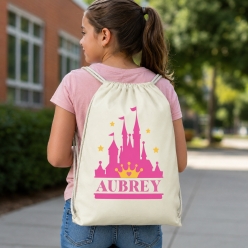 Princess Castle Personalized Drawstring Backpack