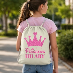 Princess Pink Crown Personalized Drawstring Backpack