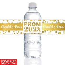Gold Prom PERSONALIZED VINYL Bottle Labels - 10pk