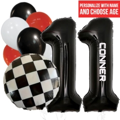 Racing PERSONALIZED Name & Double Digit Age Balloon Bouquet