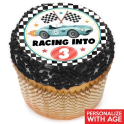 Racing Watercolour CUSTOM AGE Cupcake Icing Toppers 12pk