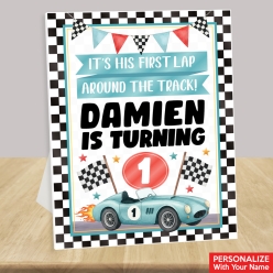 Racing Fast One Personalized Birthday Easel Display Sign