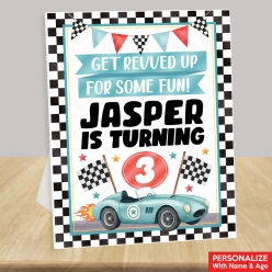Racing Watercolour Personalized Birthday Easel Display Sign