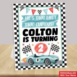 Racing Two Fast Personalized Birthday Easel Display Sign
