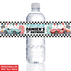 Racing Fast One PERSONALIZED VINYL Bottle Labels - 10 PK