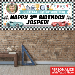 Racing Watercolour PERSONALIZED PHOTO Vinyl Keepsake Banner
