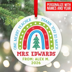 One Merry Teacher Personalized Wood Ornament