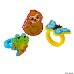 Rainforest Sloth, Frog & Butterfly Rings-24Pk
