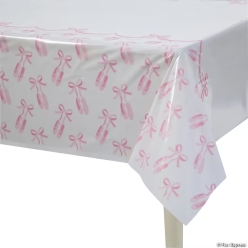 Pink Ballerina Party Bow & Slipper Plastic Tablecloth
