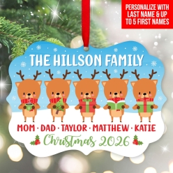 Reindeer Family & Names Personalized Wood Ornament