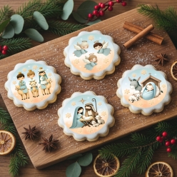Religious Watercolour Nativity Cookie/Cupcake Toppers 12PK