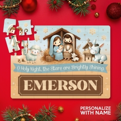 Personalized 30pc Watercolour Nativity Christmas Puzzle w/ Name