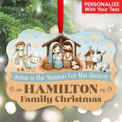 Watercolour Nativity Religious Family Personalized Ornament