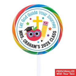 Religious Elementary Grad Personalized Rainbow Lollipops 12 PK