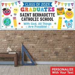 Religious Elementary Grad PERSONALIZED School Name Vinyl Banner